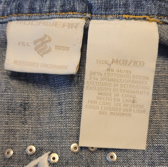 Rocawear Girls Cropped, Studs & Patches Motorcycle Jean Jacket - Picture 8 of 15